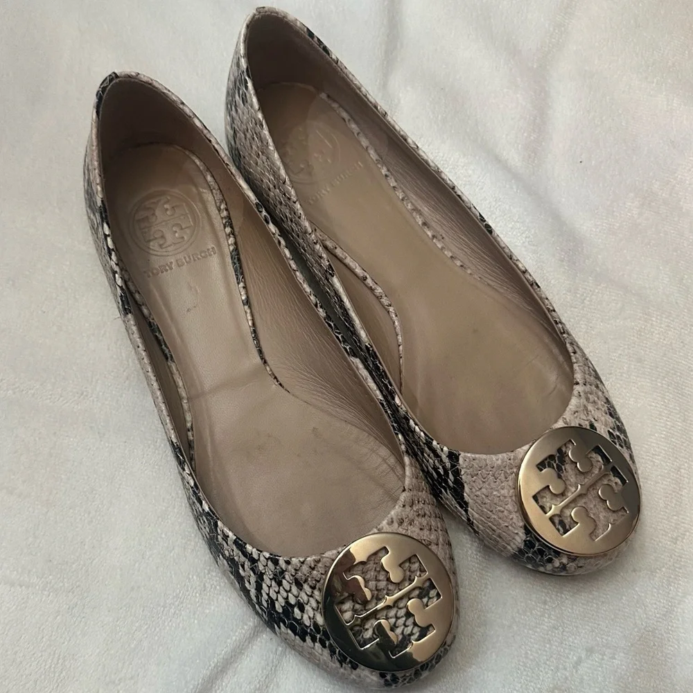 Tory Burch Reva Snake Skin Print Ballerina Flats Size 8M